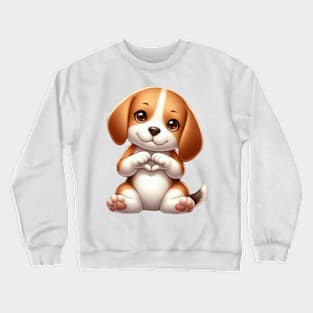 Valentine Beagle Dog Giving Heart Hand Sign Crewneck Sweatshirt